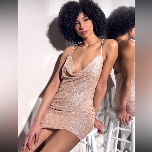 Susana Monaco Sequin Cowl Neck Dress silver - Picture 1 of 10